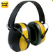 Black and yellow ear protectors with a 'Rated 34dB' label on a white background