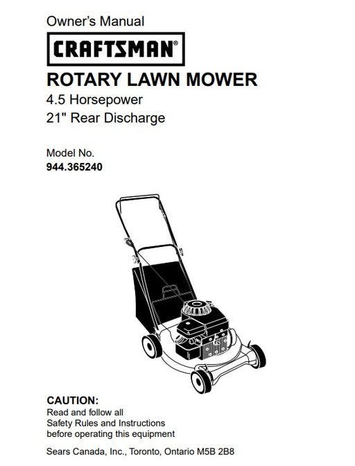 944.365240 Manual for Craftsman 21" 4.5HP Lawn Mower