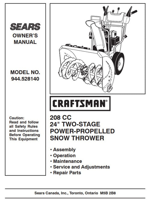 944.528140 Manual for a Craftsman 24" Two Stage Snow Thrower