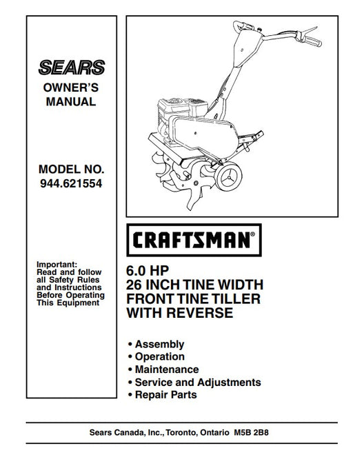 944.621554 Manual for Craftsman 26" 6HP Front Tine Tiller