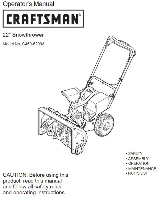 C459-52093 Manual for Craftsman 22" Snow Thrower  drmower.ca