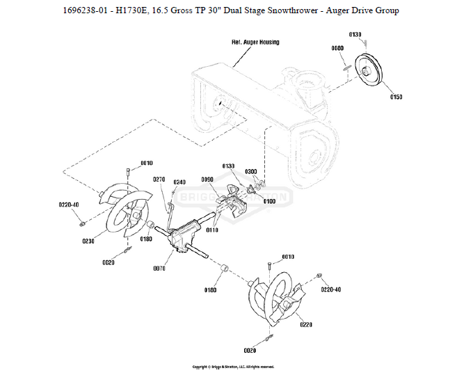 1696238-01 Parts List for Simplicity H1730E Snow Blower