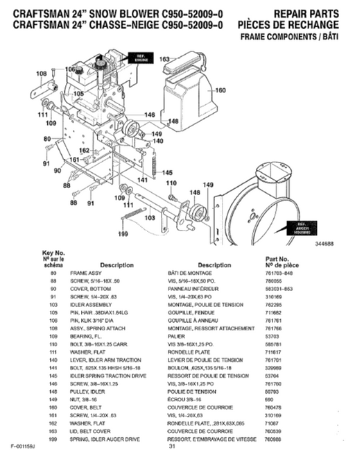 C950-52009-0 Craftsman 24" Snowblower Parts List