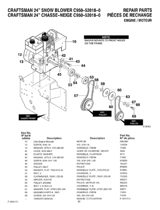 C950-52018-0 CRAFTSMAN 24" SNOWBLOWER PARTS LIST