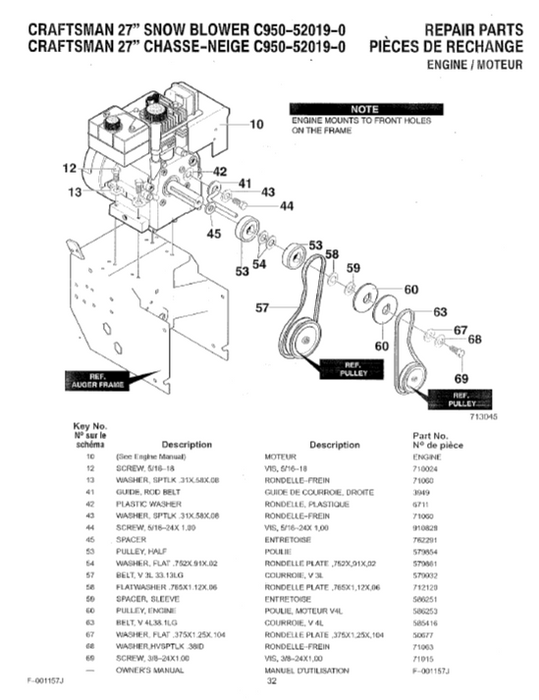 C950-52019-0 CRAFTSMAN 27" SNOWBLOWER PARTS LIST