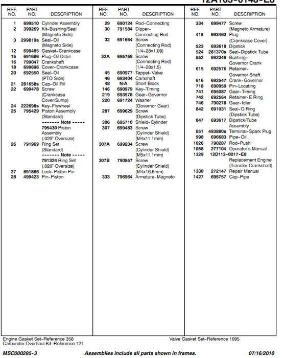 C950-52060-0 Craftsman 22" Snowblower Parts List