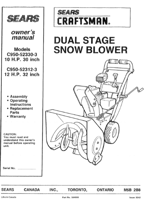 C950-52312-3 C950-52330-3 Manual for Craftsman 30" & 32" Dual Stage Snowblower