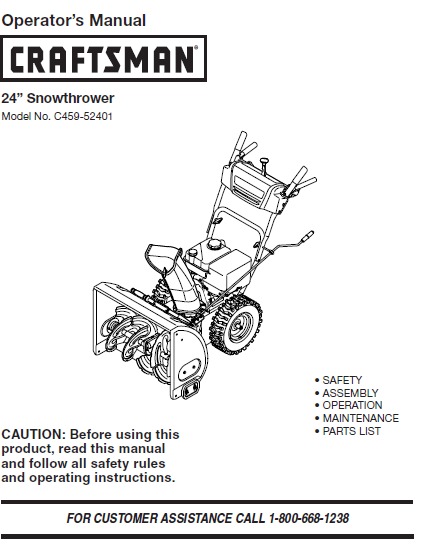 C459-52401 2014 Craftsman 24" Snow Thrower Owners Manual