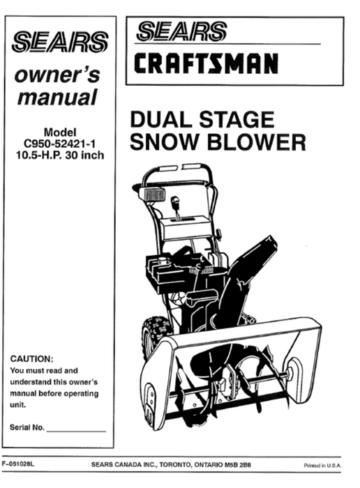 C950-52421-1 Manual for Craftsman Dual Stage Snowblower