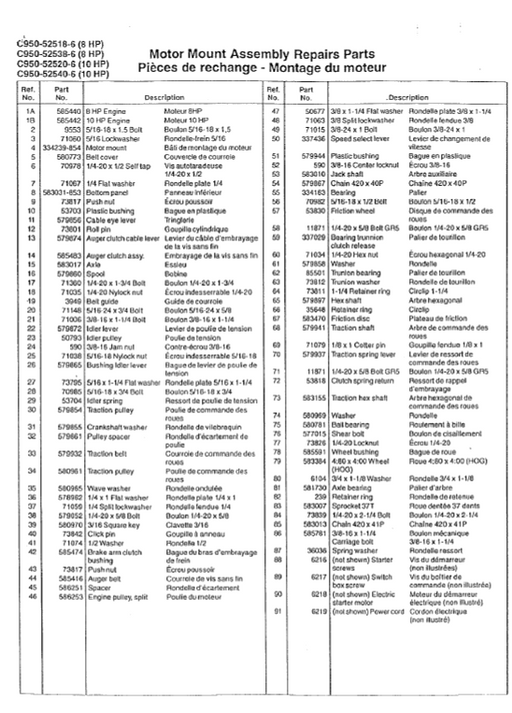 C950-52530-5 C950-52590-3 C950-52512-5 Manual for Craftsman Snowblower