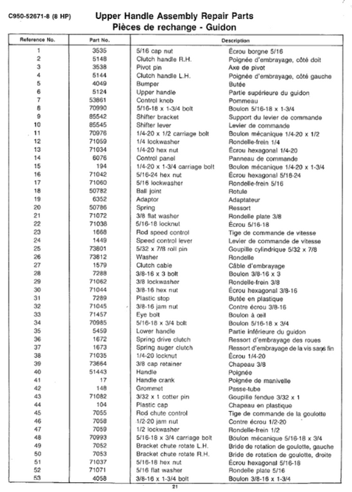 C950-52671-8 Craftsman Snowblower Parts List