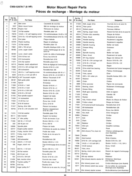 C950-52678-7 Craftsman Snowblower Parts List