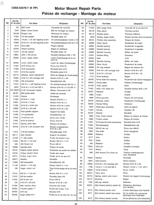 C950-52678-7 Craftsman Snowblower Parts List