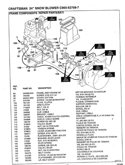 C950-52708-7 Craftsman 24" Snowblower Parts List