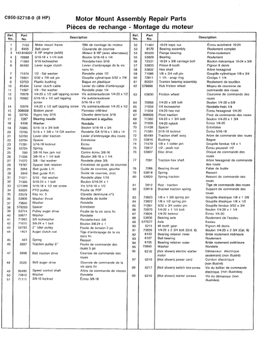 C950-52718-0 Craftsman Snowblower Parts List