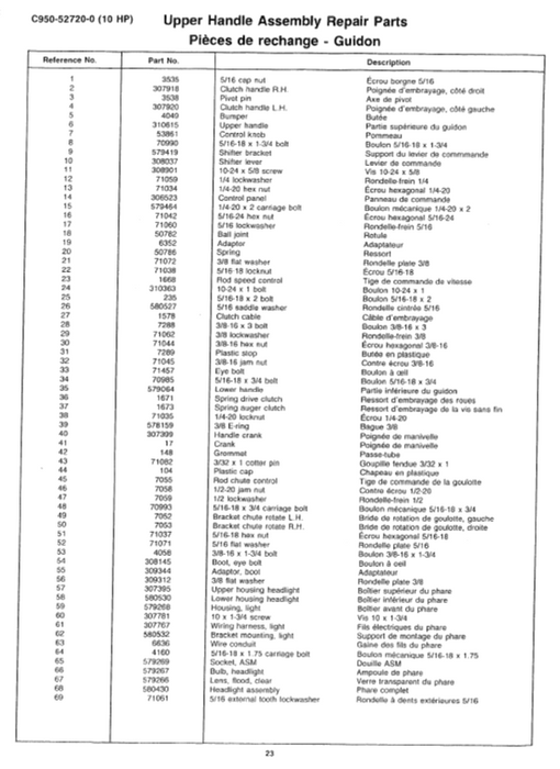 C950-52720-0 Craftsman Snowblower Parts List