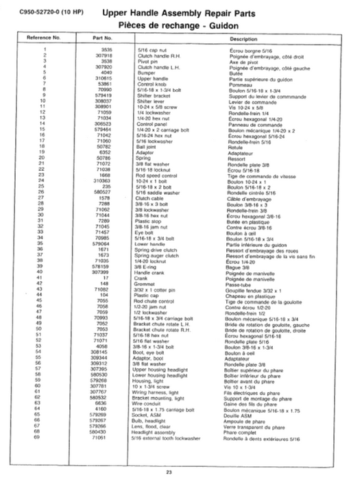 C950-52720-0 Craftsman Snowblower Parts List