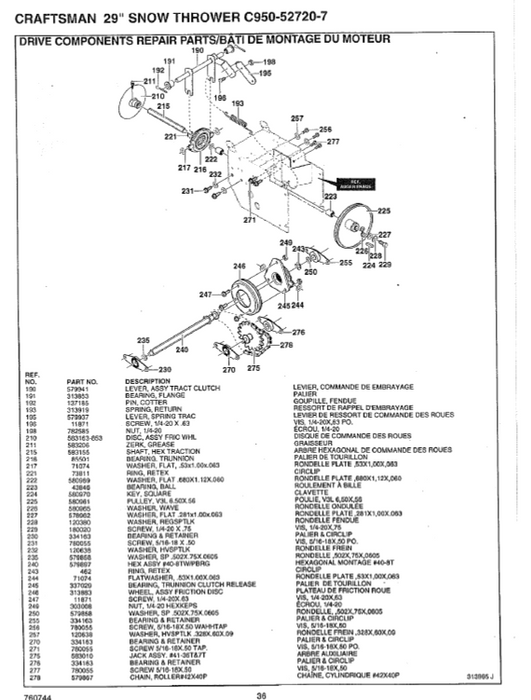 C950-52720-7 Craftsman 29" Snowblower Parts List