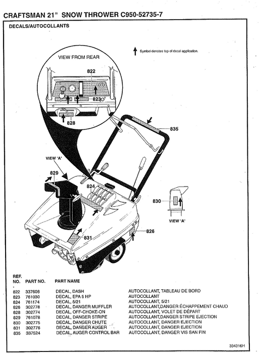 C950-52735-7 Craftsman 21" Snowthrower Parts List