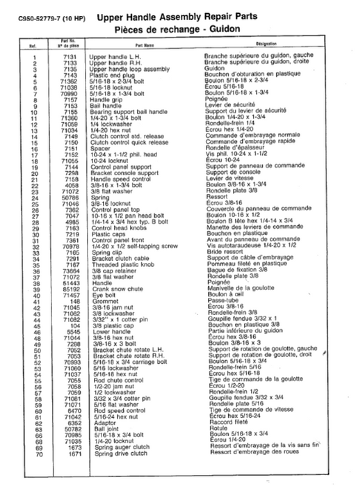 C950-52779-7 Craftsman Snowblower Parts List