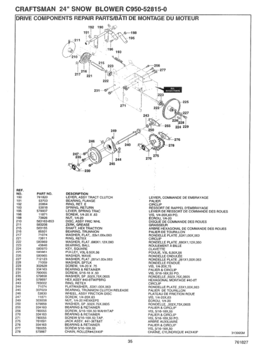 C950-52815-0 Craftsman 24" Snowblower Parts List