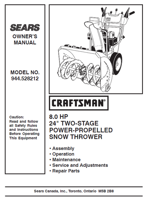 944.528212 Manual for Craftsman 24" Two-Stage Snow Thrower