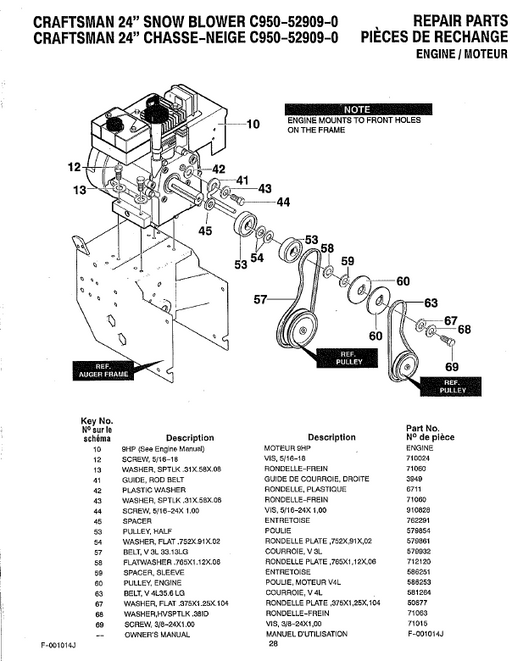 C950-52909-0 Craftsman 24" Snowblower Parts List