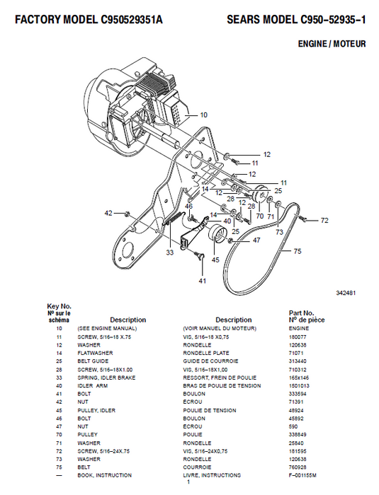 C950-52935-1 Craftsman Snowblower Parts List C950529351A