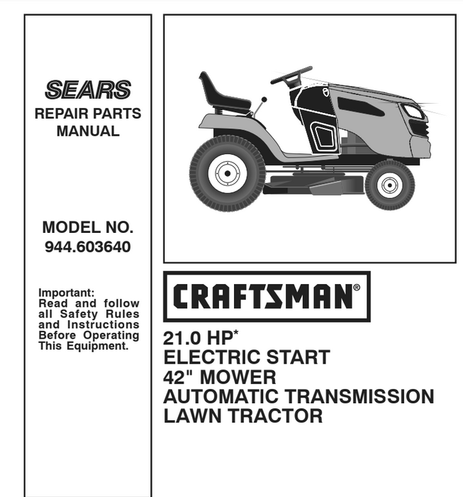 944.603640 Manual for 21.0 HP 42" Lawn Tractor