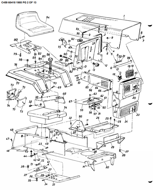 C459-60418 Parts List for Craftsman 1985 Lawn Tractor