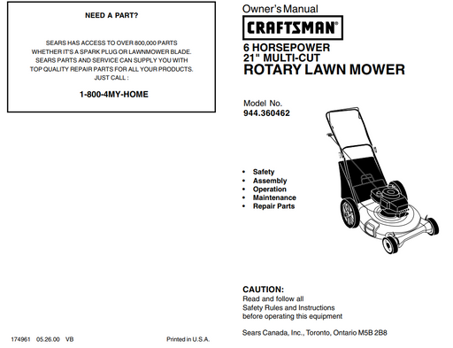 944.360462 Craftsman Rotary Lawn Mower 