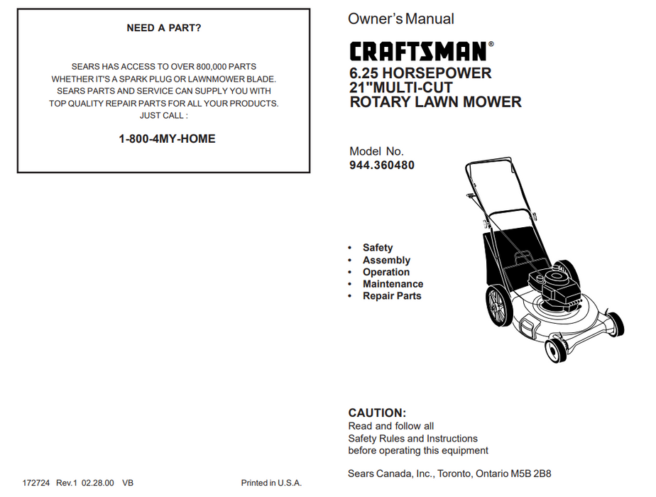 944.360480 Craftsman Rotary Lawn Mower