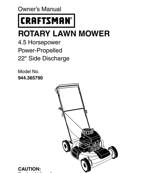 944.365790 Manual for Craftsman Lawn Mower