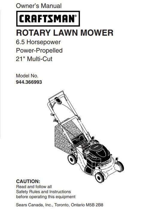 944.366993 Manual for Craftsman 21" Power-Propelled Lawn Mower