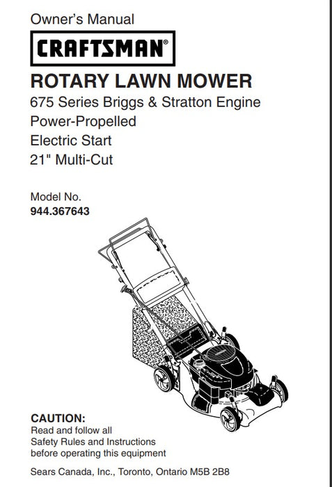 944.367643 Manual for Craftsman 21" Multi-Cut Lawn Mower