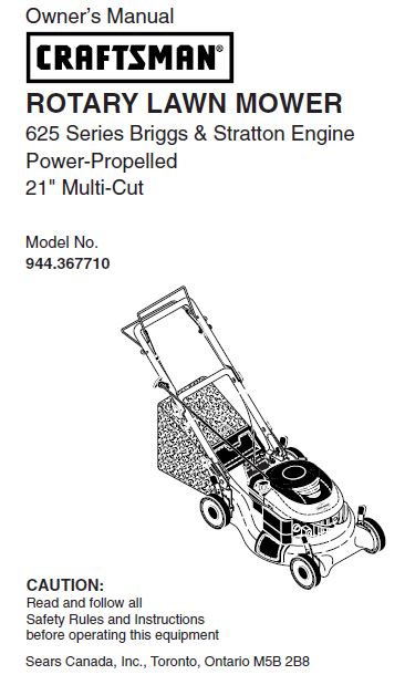 944.367710 Manual for Craftsman 21" Multi-Cult Lawn Mower