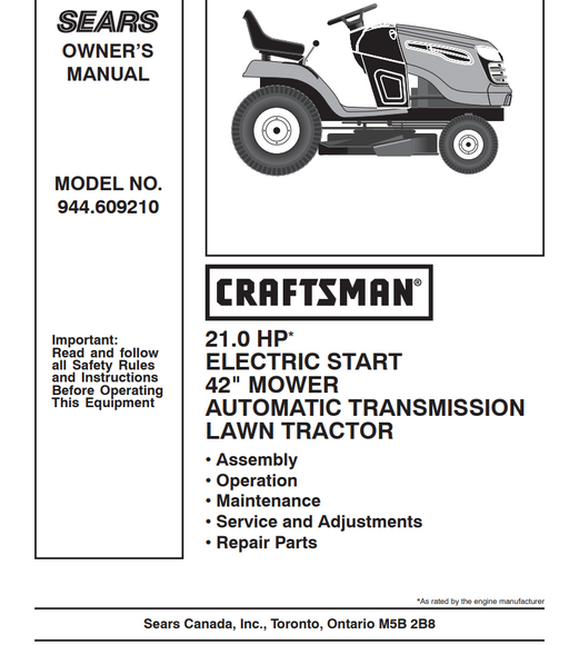 944.609210 Craftsman Lawn Tractor