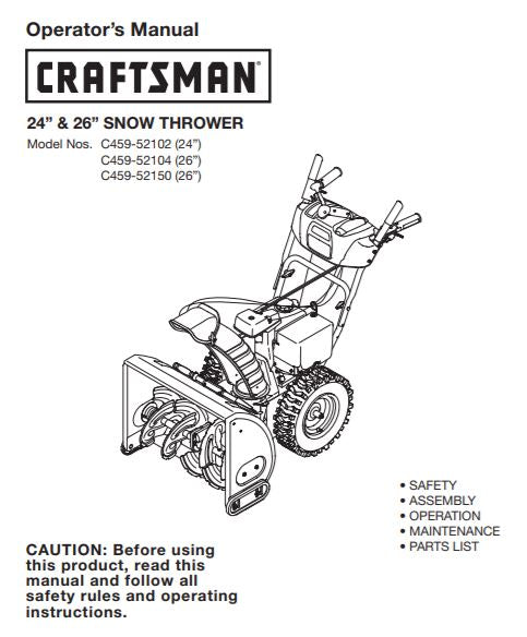 C459-52102 Manual for Craftsman 2011 24" & 26" Snow Thrower