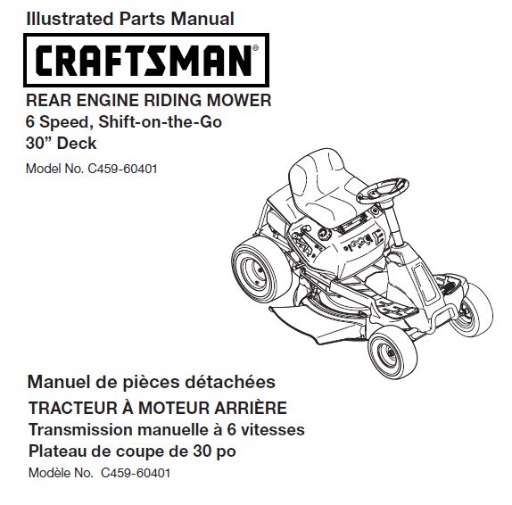 C459-60401 Parts Manual for Craftsman 2015 30" Riding Mower