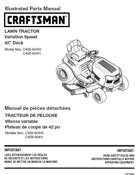 C459-60410 C459-60411 Parts List for Craftsman 42" Variation Speed Lawn Tractor 13A277XS599